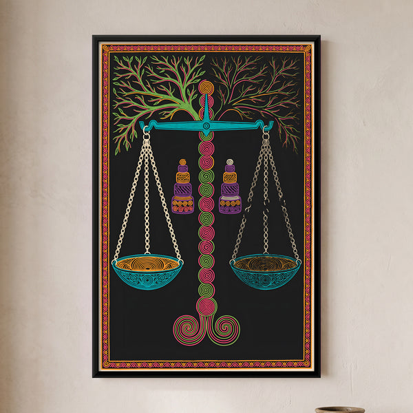 Balance Scales with Tree Branch Pillar