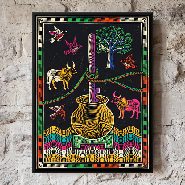 Traditional Butter Churn with Bulls