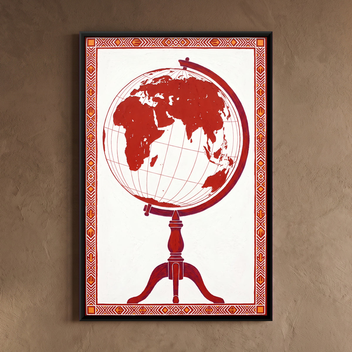 Vintage Desk Globe - framed canvas art hung on a wall