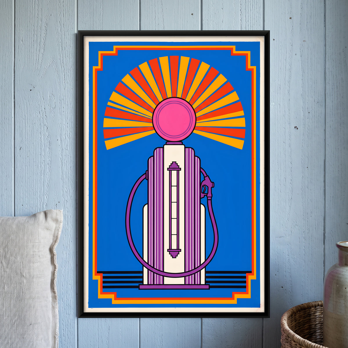 Vintage Petrol Pump - framed canvas art hung on a wall