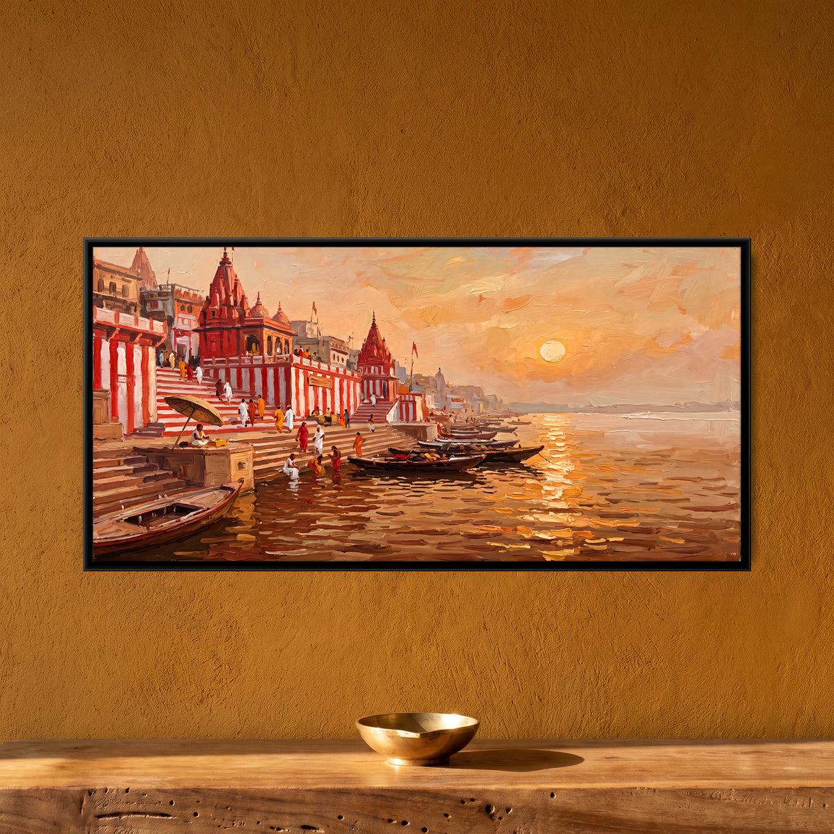 Red and White Striped Ghat - framed canvas art hung on a wall
