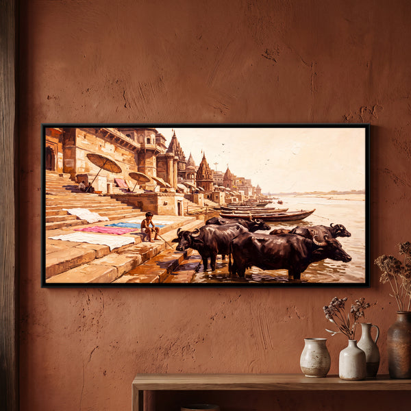 Buffaloes at the Ghat Steps