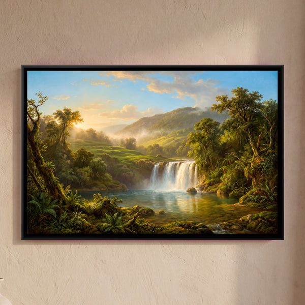 Waterfall in a Sunlit Valley