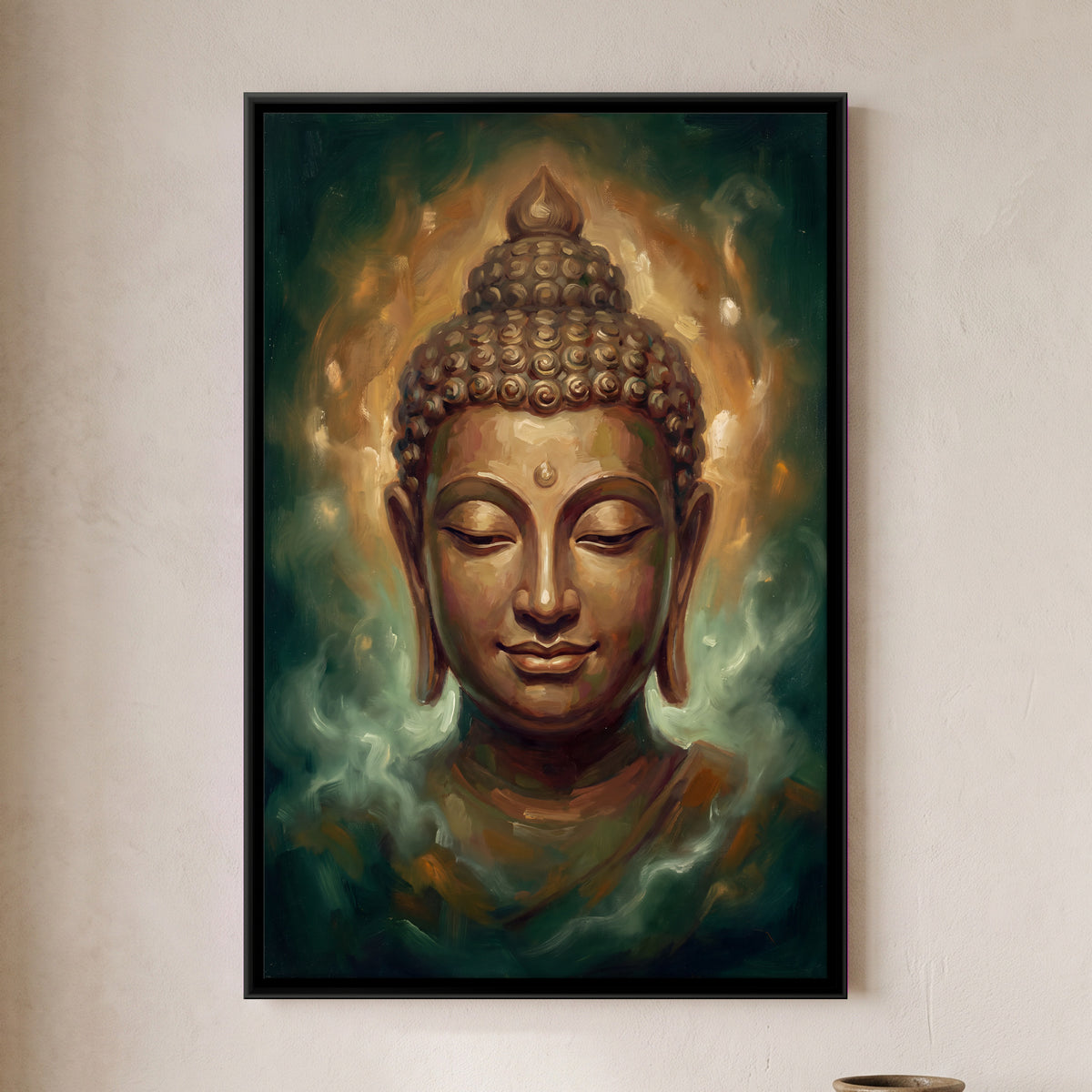 Meditating Buddha - framed canvas art hung on a wall