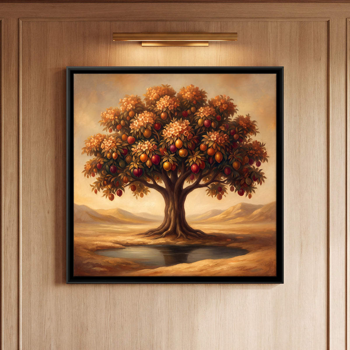 Tree of Life Beside a Pool - framed canvas art hung on a wall