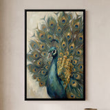 Peacock with Fully Fanned Tail Feathers in Sand
