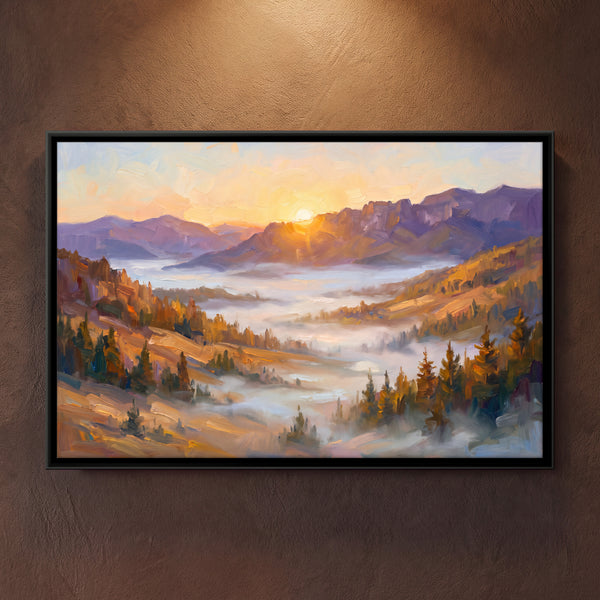 Sunrise over a Misty Mountain Valley