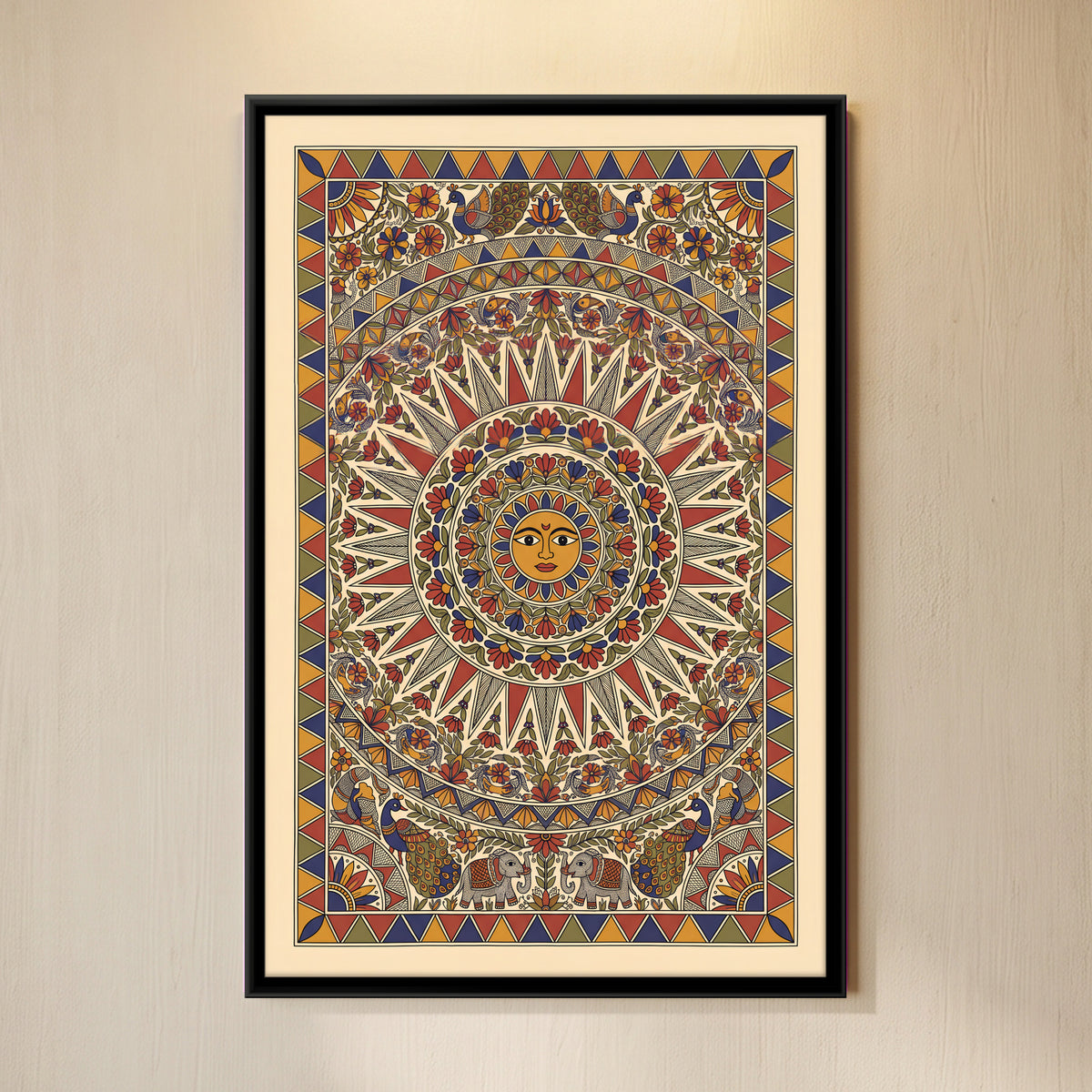 Surya the Sun God - framed canvas art hung on a wall