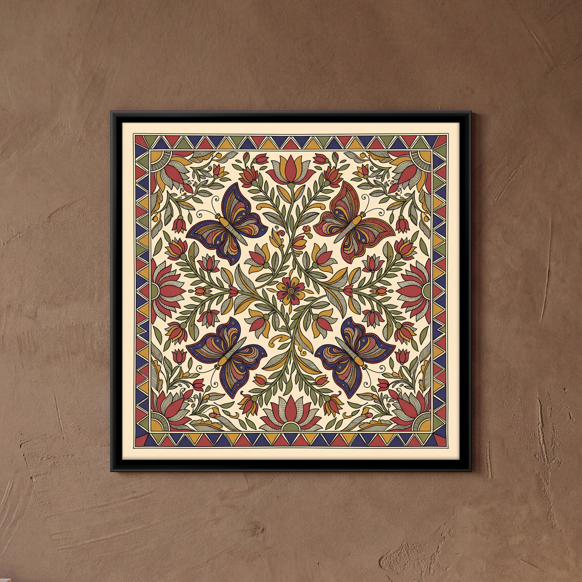 Butterflies Among Lotus Vines - framed canvas art hung on a wall
