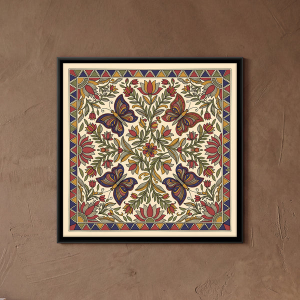 Four Butterflies Among Lotus Vines