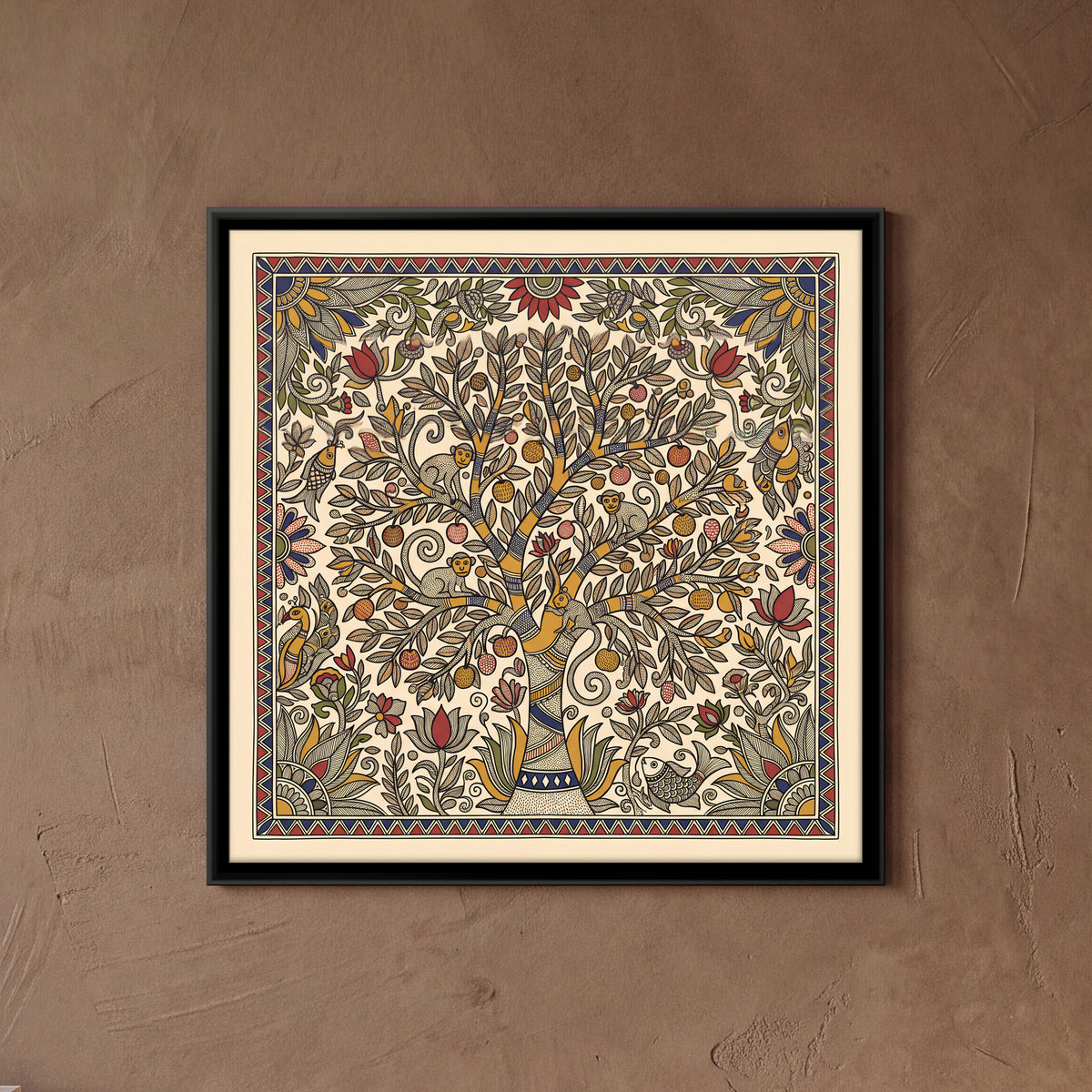 Tree of Life with Monkeys - framed canvas art hung on a wall
