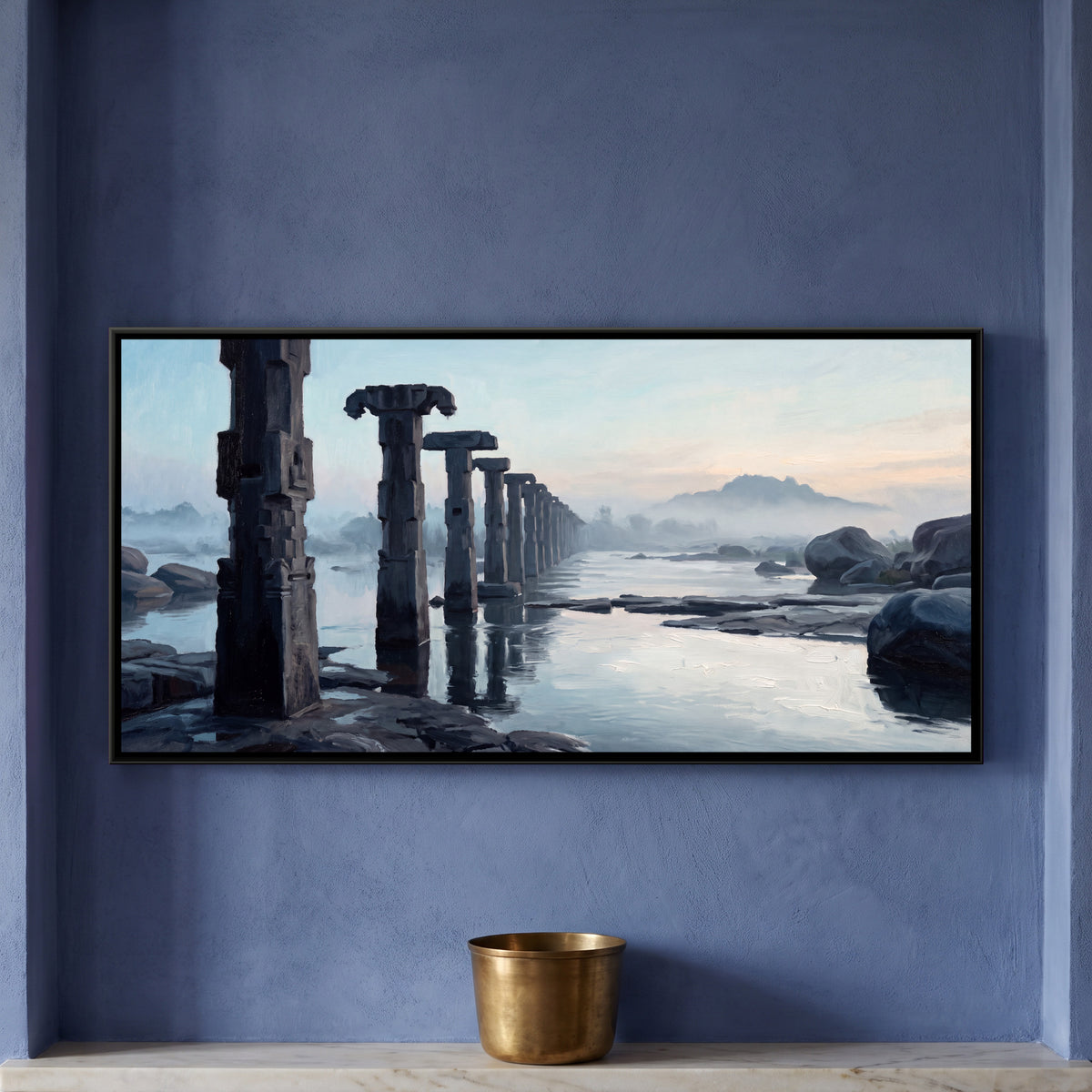 Ancient Bridge Pillars on the Tungabhadra - framed canvas art hung on a wall