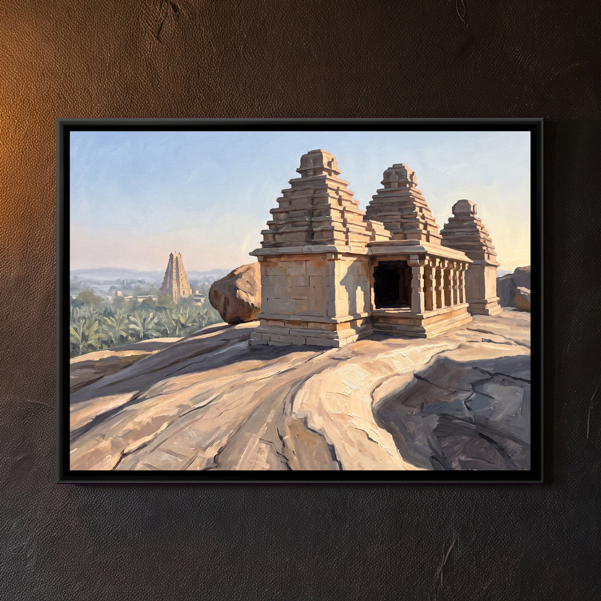 Temples on Hemakuta Hill - framed canvas art hung on a wall