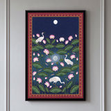 Cranes in a Moonlit Lotus Pond