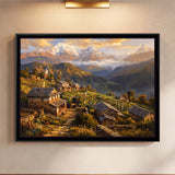 Himalayan Hamlet with Prayer Flags in Warm Light