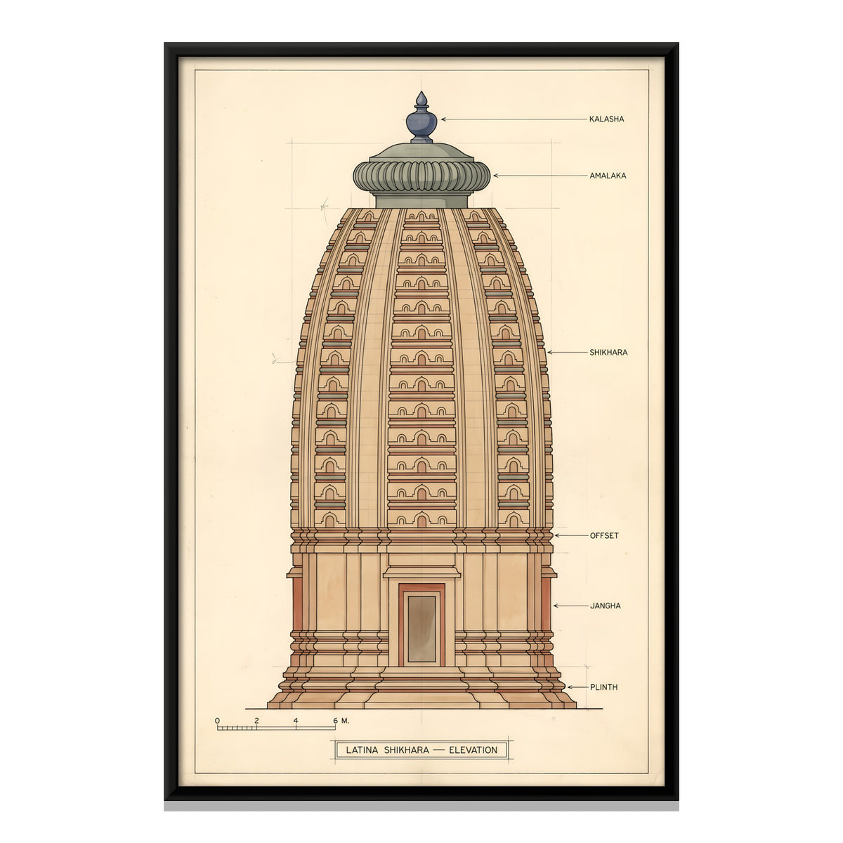 Latina Shikhara Elevation - framed canvas print, front view