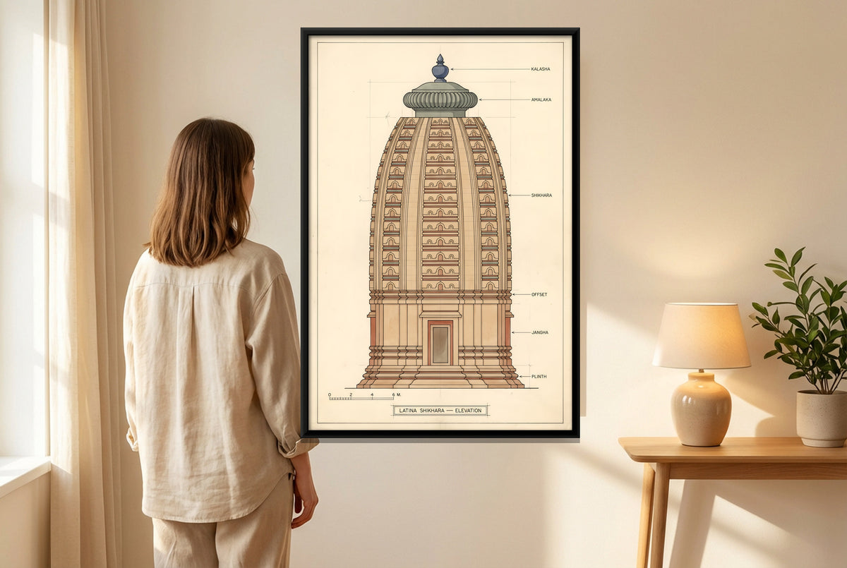Latina Shikhara Elevation - canvas art shown in a styled room