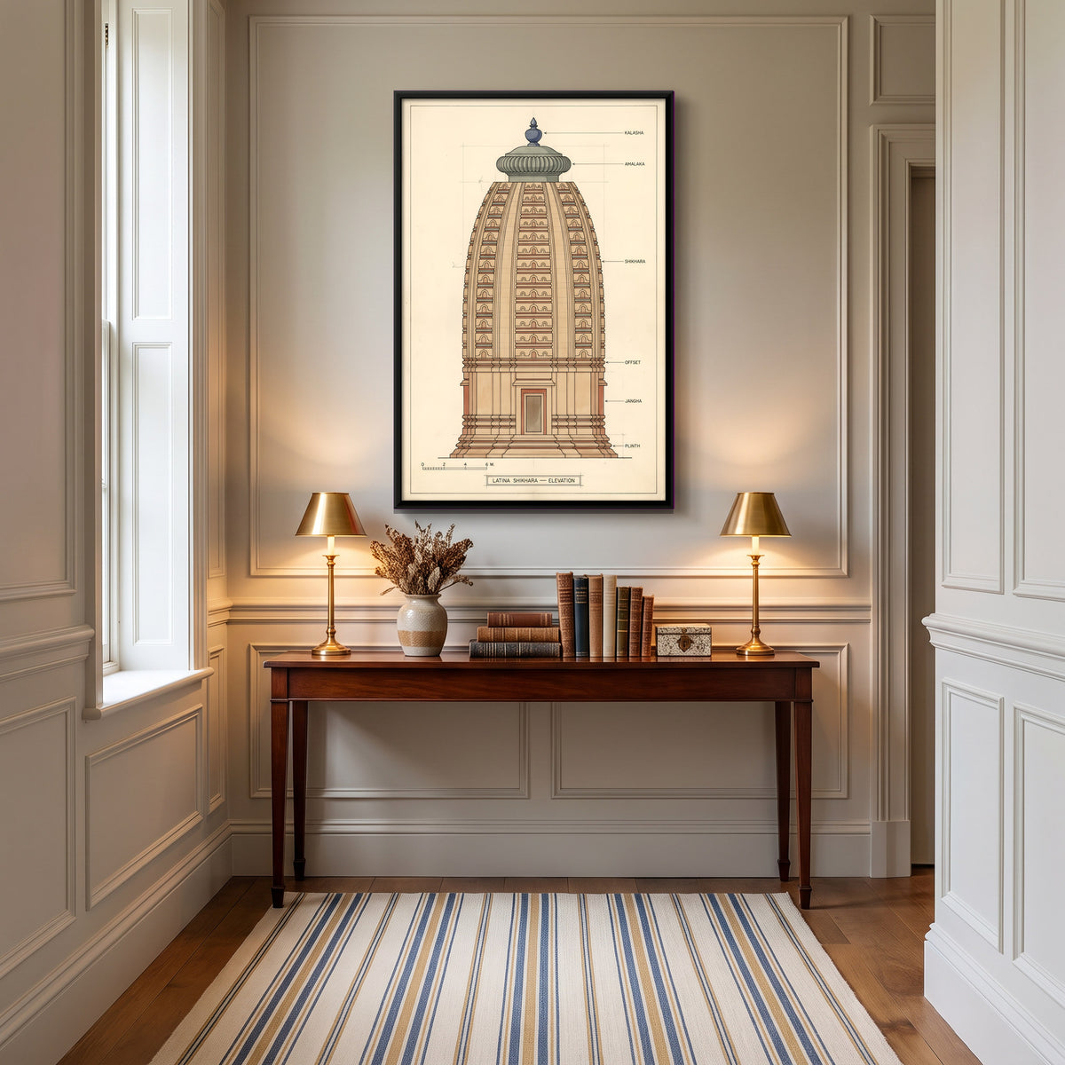 Latina Shikhara Elevation - canvas art shown in a second room setting
