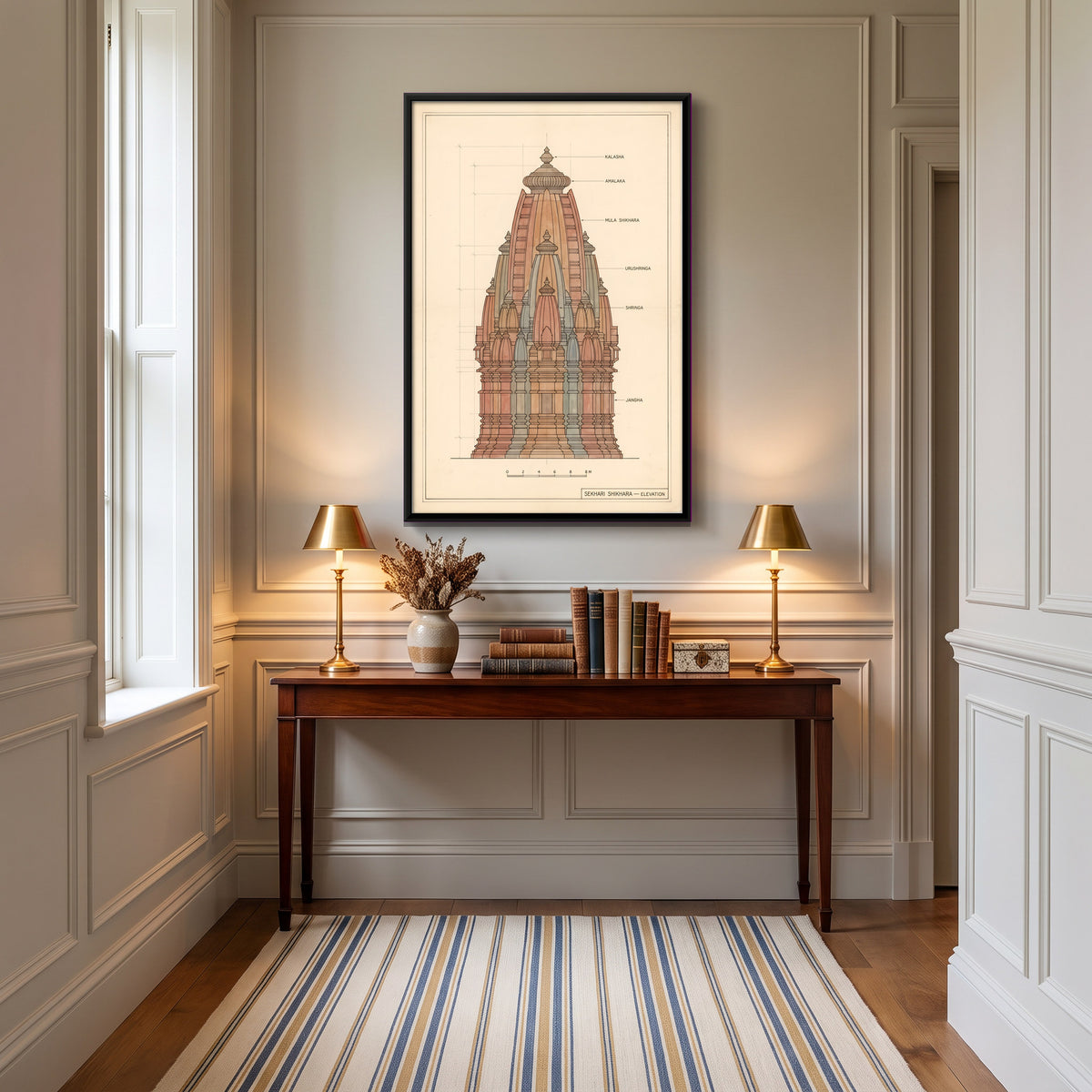 Sekhari Shikhara Elevation - canvas art shown in a second room setting