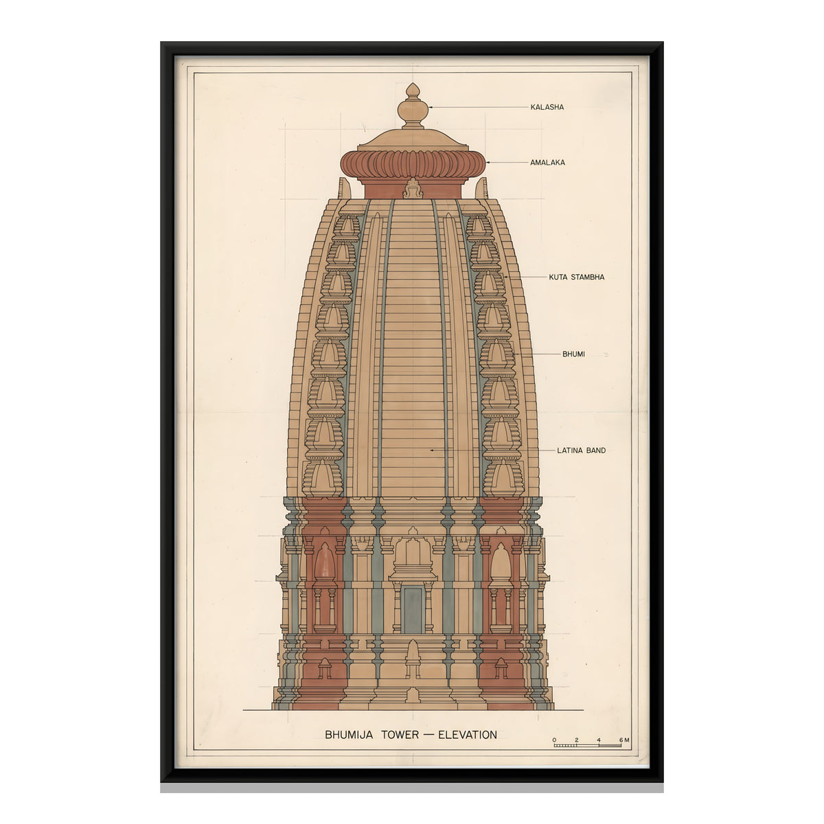 Bhumija Tower Elevation - framed canvas print, front view