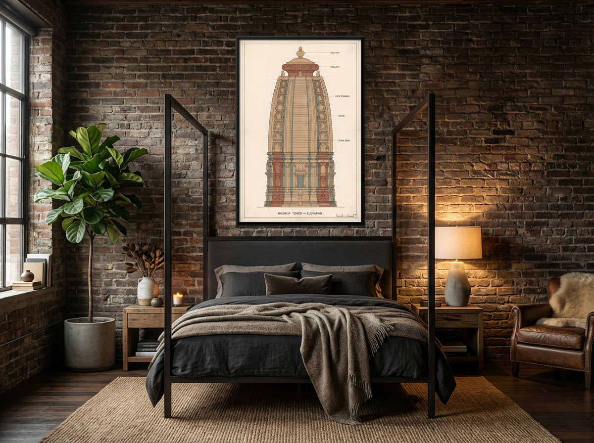 Bhumija Tower Elevation - canvas art shown in a second room setting