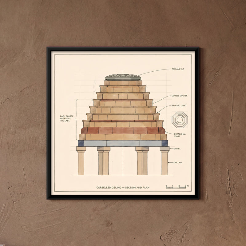 Corbelled Ceiling Section and Plan - framed canvas art hung on a wall