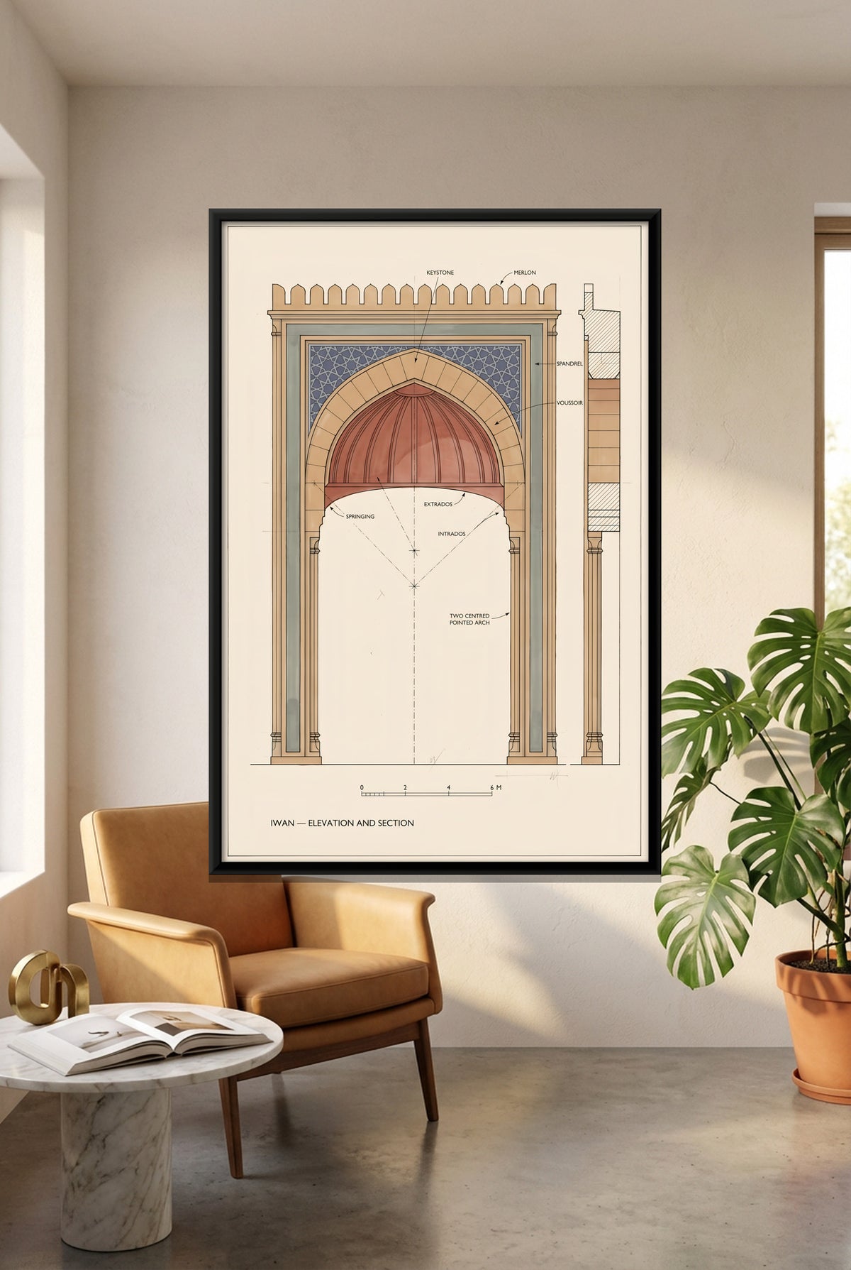 Arched Portal Elevation Drawing - canvas art shown in a styled room
