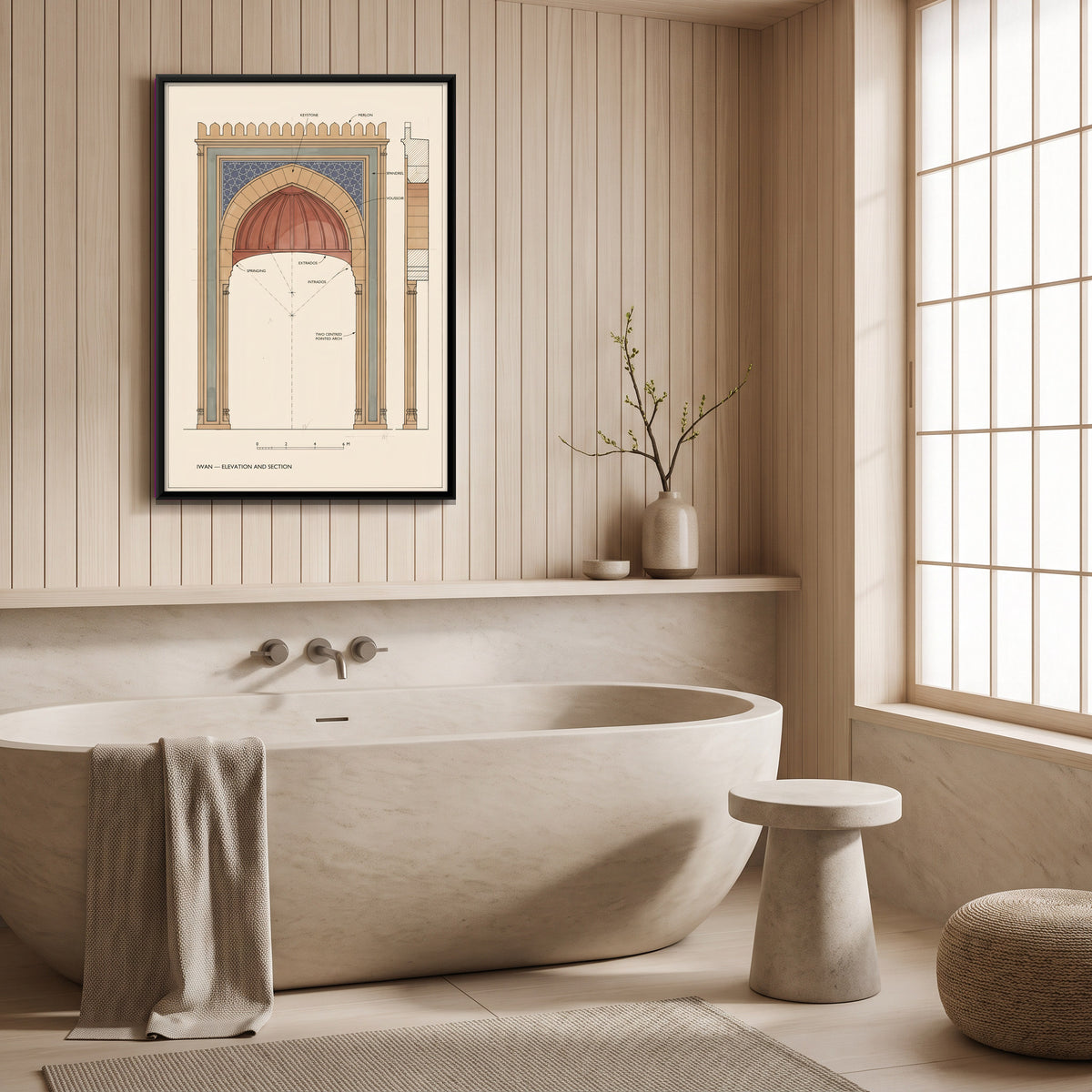 Arched Portal Elevation Drawing - canvas art shown in a second room setting