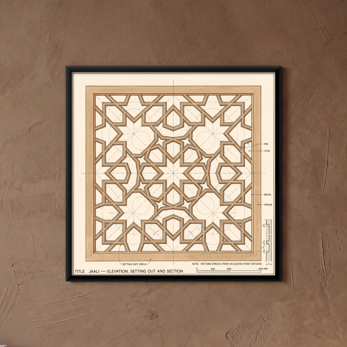 Jali Screen Elevation Drawing - framed canvas art hung on a wall
