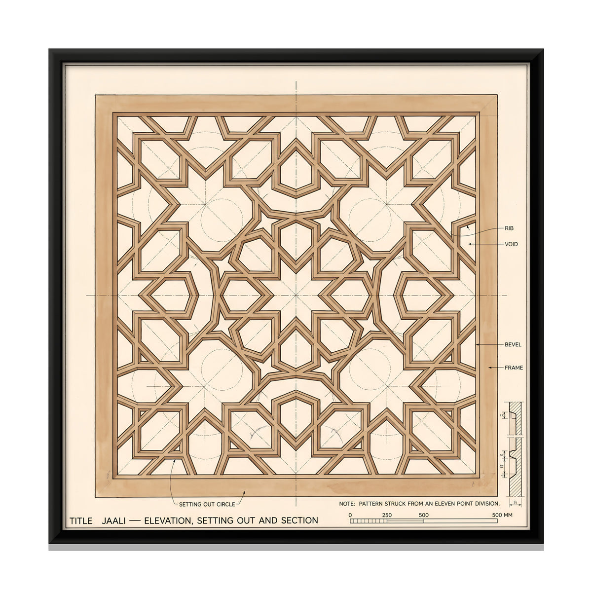 Jali Screen Elevation Drawing - framed canvas print, front view