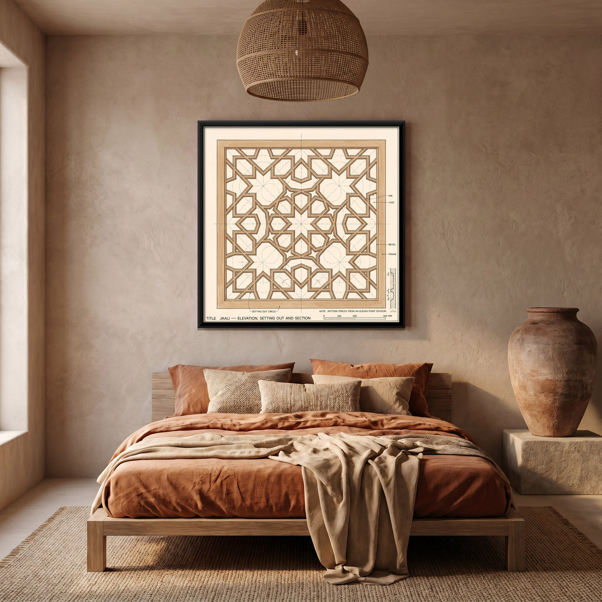 Jali Screen Elevation Drawing - canvas art shown in a styled room