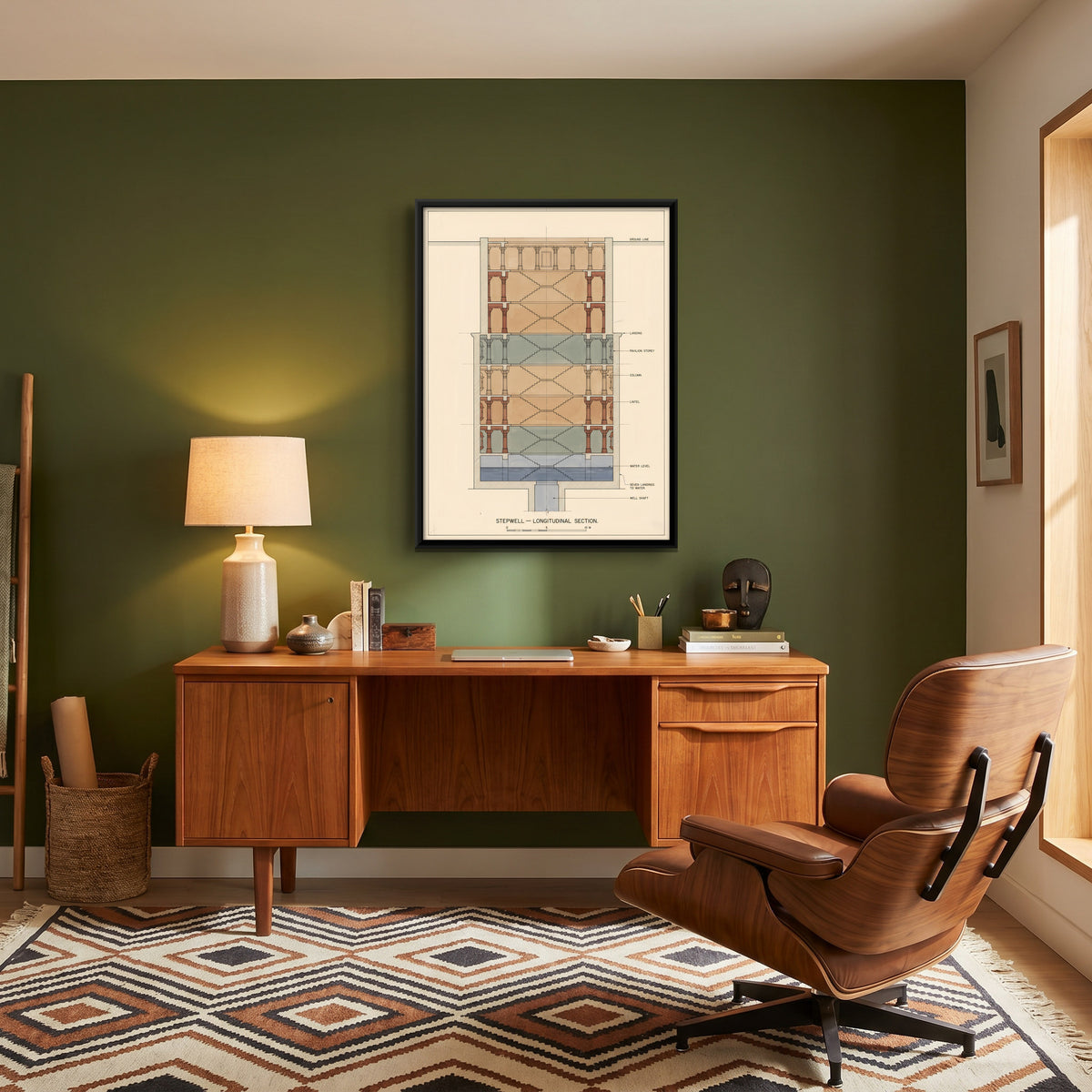 Stepwell Longitudinal Section - canvas art shown in a styled room