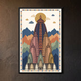 Clustered Temple Spires Against Mountains