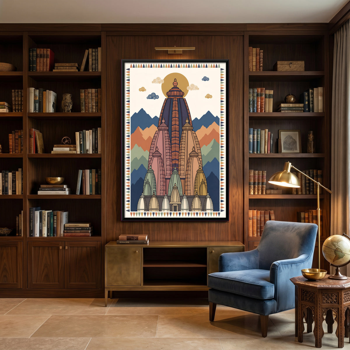 Temple Among Mountains - canvas art shown in a second room setting