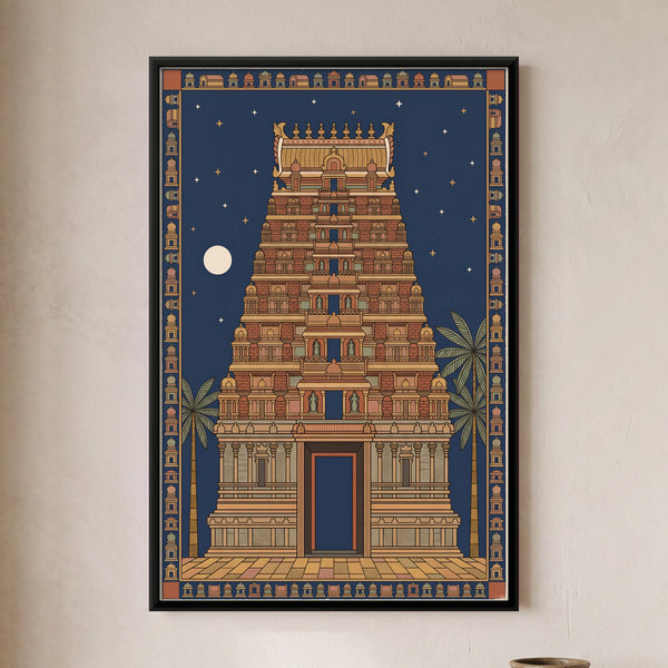 South Indian Temple Gopuram at Night
