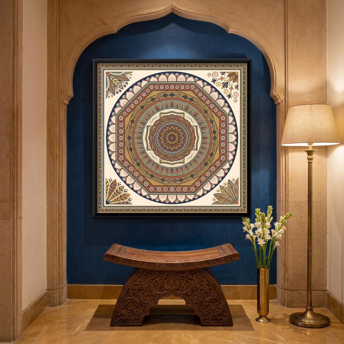 Mandala Panel - canvas art shown in a styled room