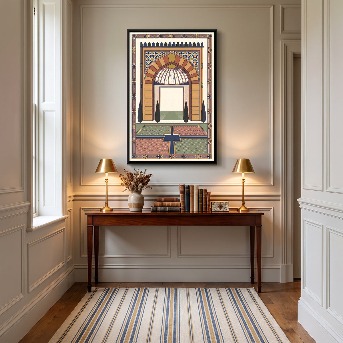 Mughal Garden Pavilion - canvas art shown in a second room setting