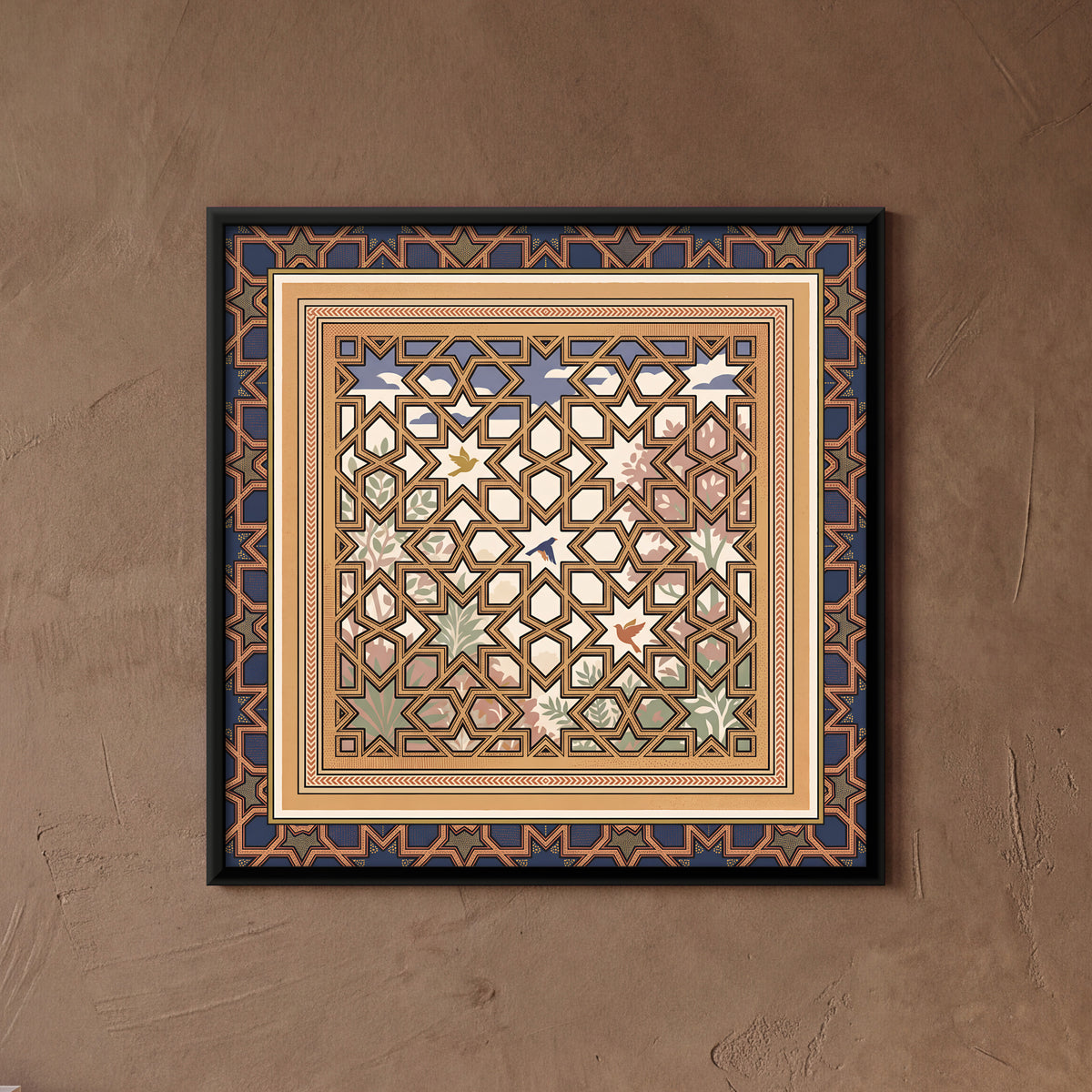 Geometric Star Tile Panel - framed canvas art hung on a wall