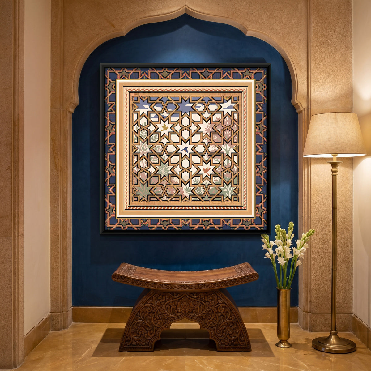 Geometric Star Tile Panel - canvas art shown in a second room setting