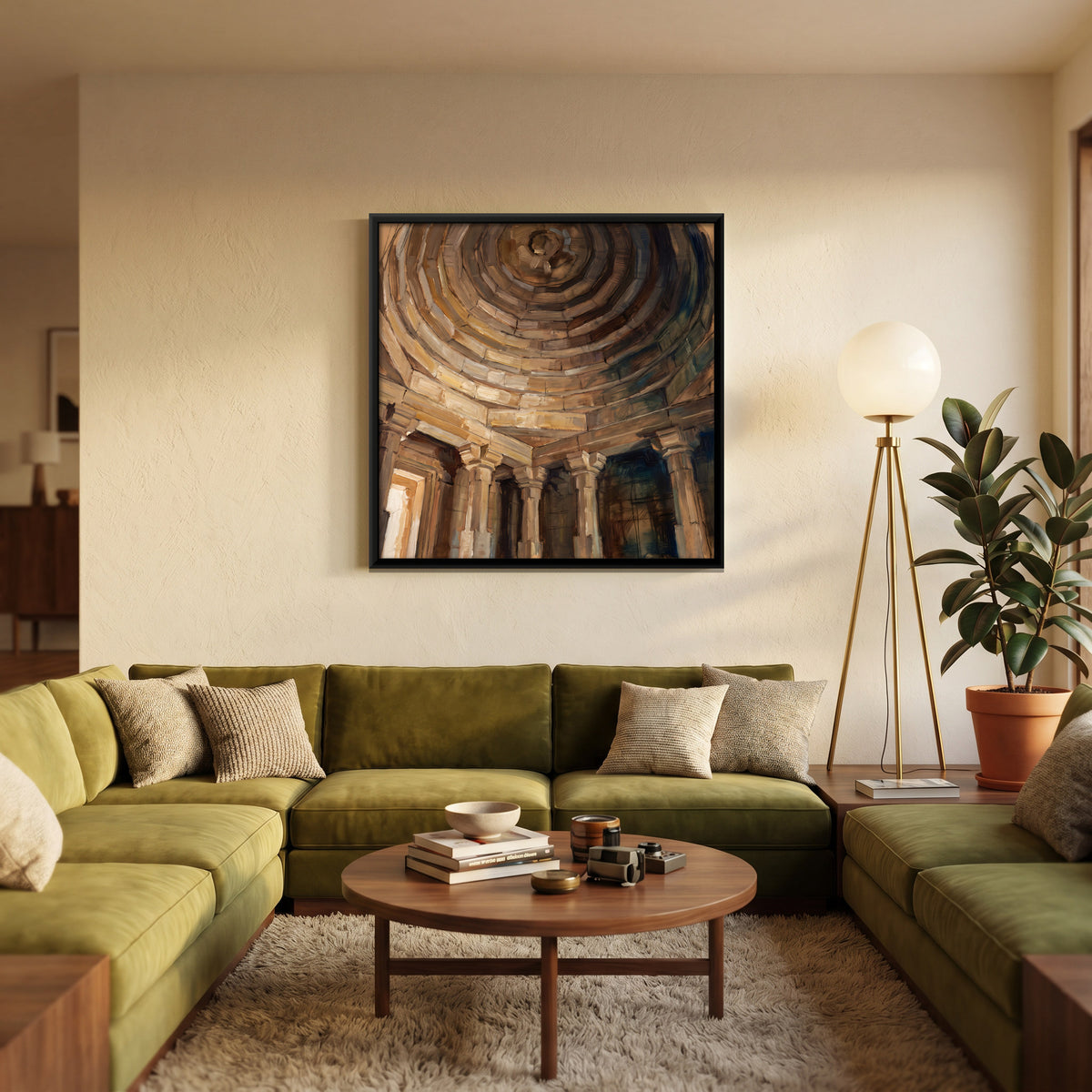 Stone Temple Dome Ceiling - canvas art shown in a styled room
