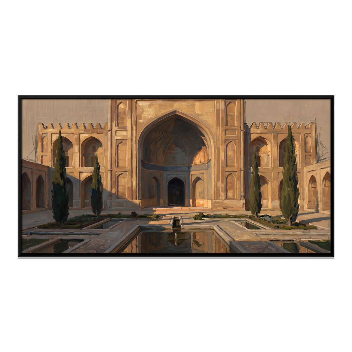 Mughal Gateway and Reflecting Pool - framed canvas print, front view