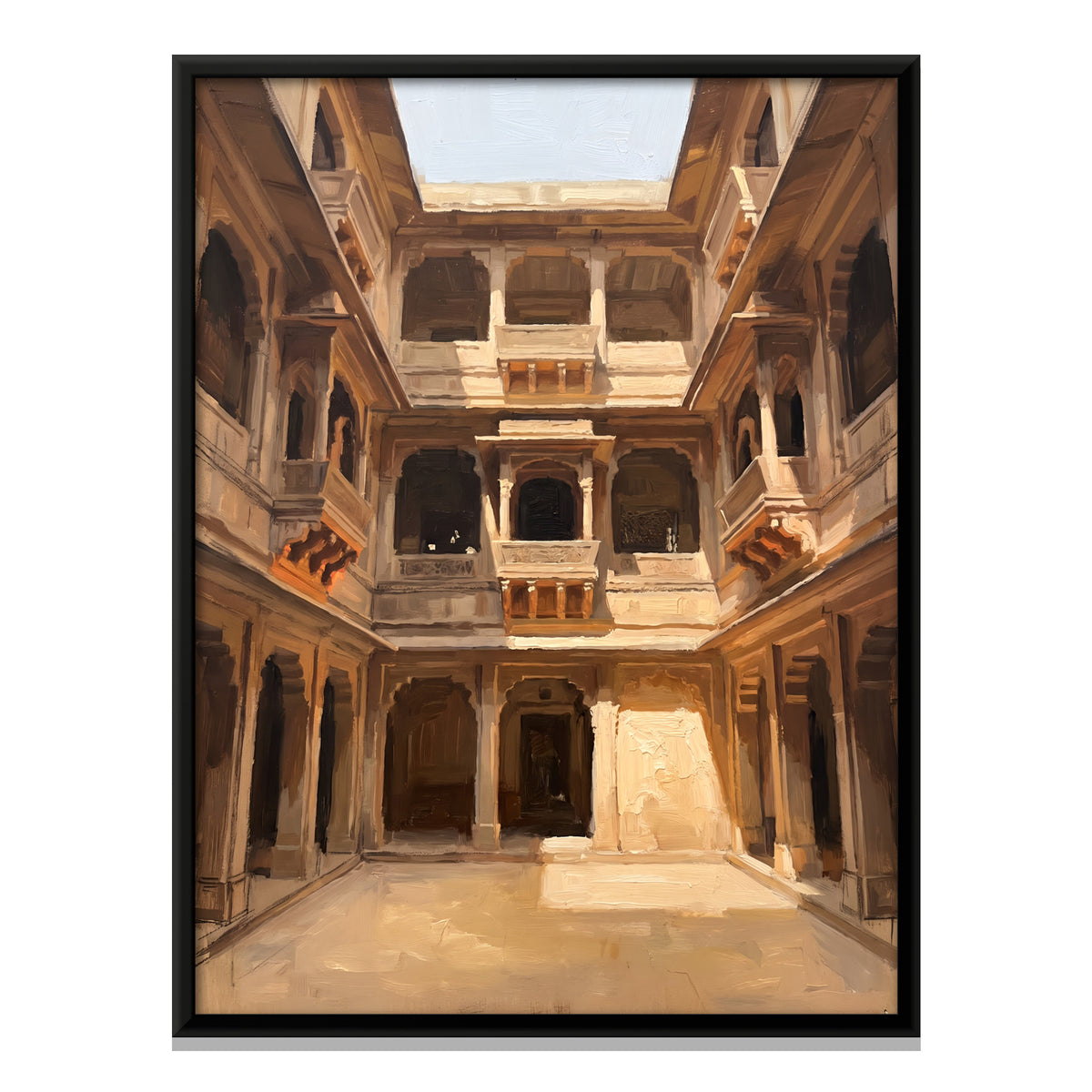 Haveli Courtyard - framed canvas print, front view