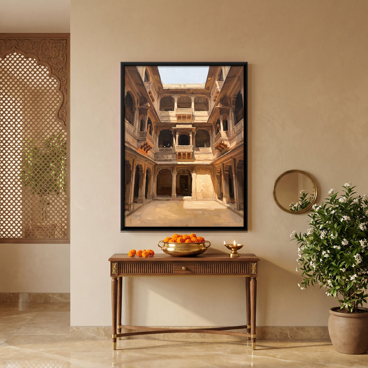 Haveli Courtyard - canvas art shown in a second room setting