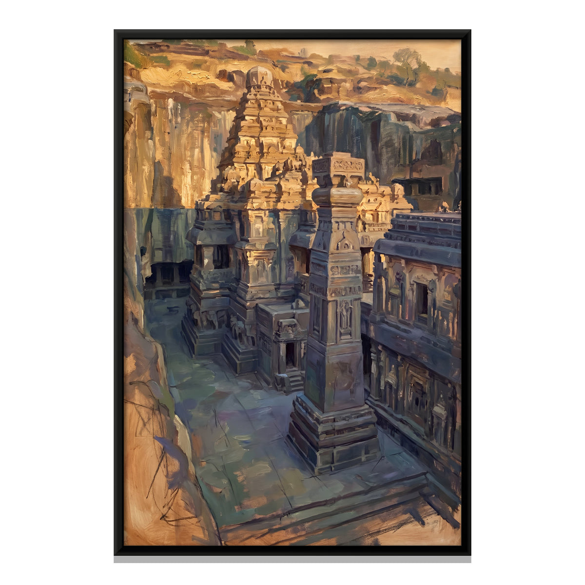 Rock-Cut Temple Courtyard - framed canvas print, front view