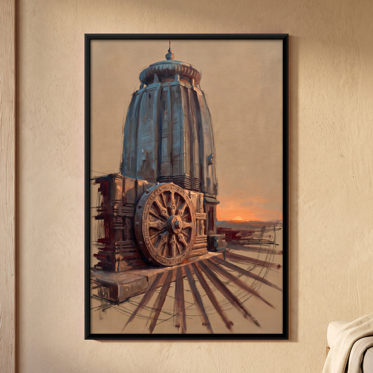 Temple Chariot at Sunset - framed canvas art hung on a wall