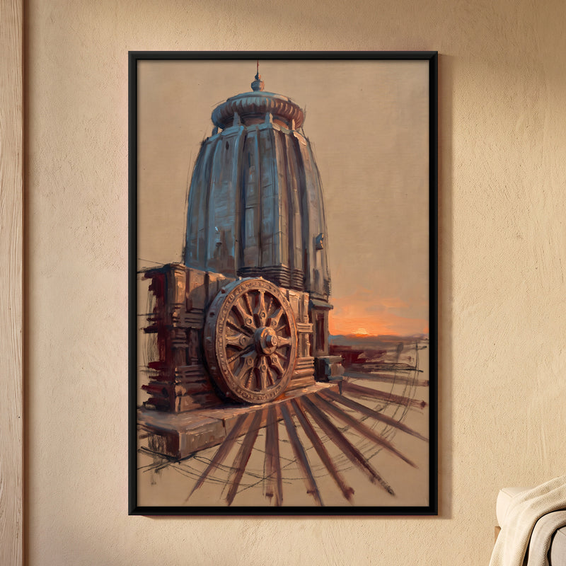 Temple Chariot at Sunset - framed canvas art hung on a wall