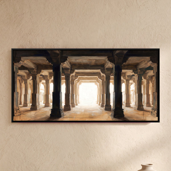 Pillared Stone Hall Receding to Light