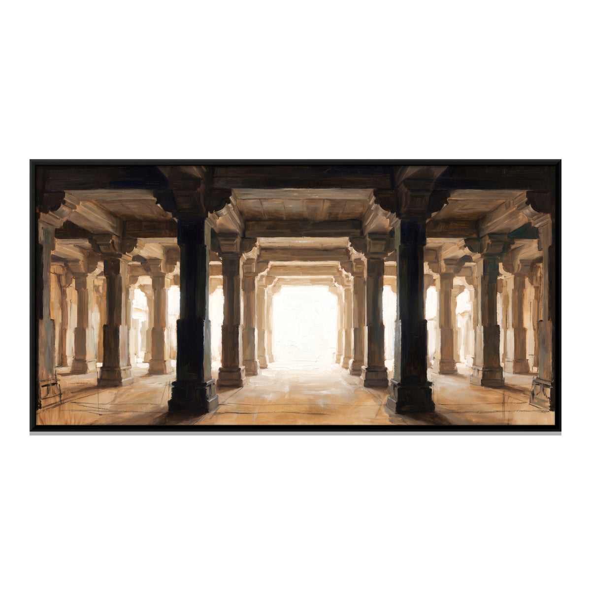 Pillared Stone Hall - framed canvas print, front view