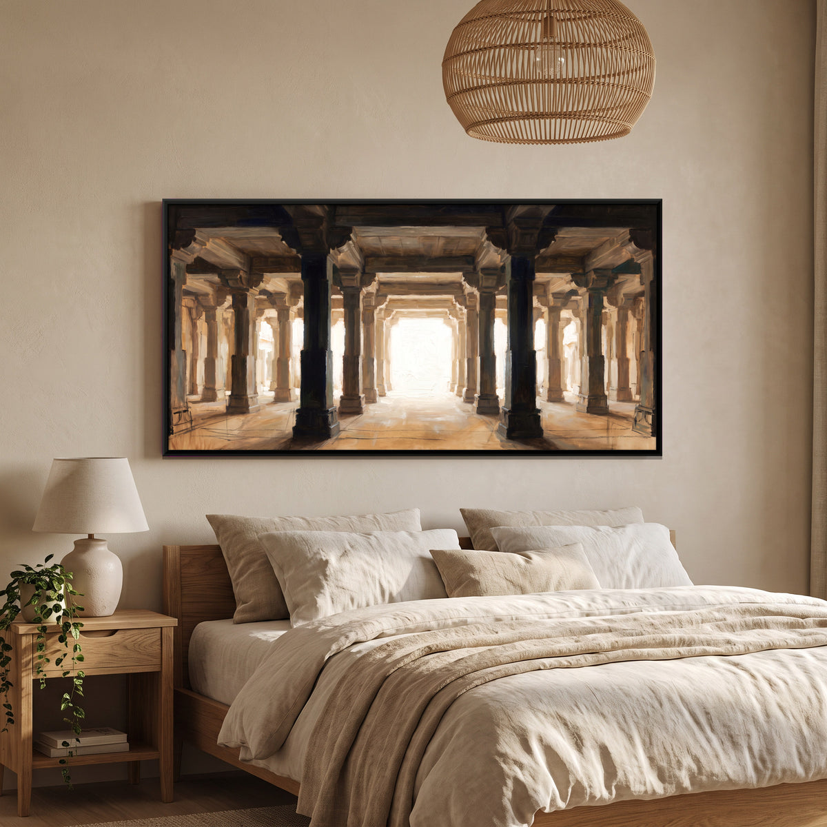 Pillared Stone Hall - canvas art shown in a second room setting
