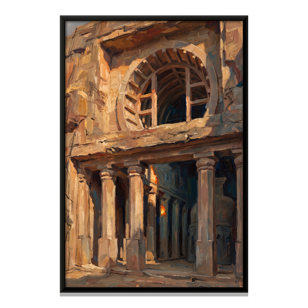 Ruined Stone Facade - framed canvas print, front view